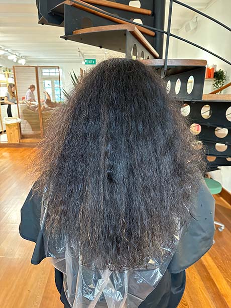 Frizzy humidity hair before bhave salon treatment