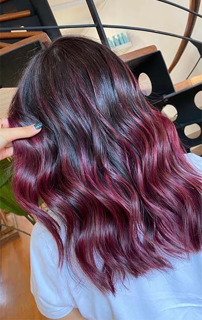 Deep red & brown balayage at Love Hair