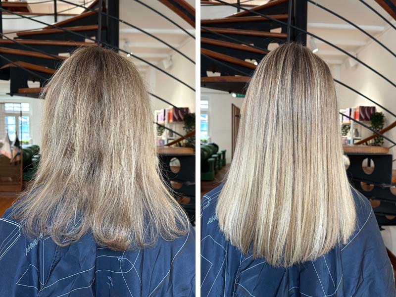 Extensions at Love Hair Salon before, and after